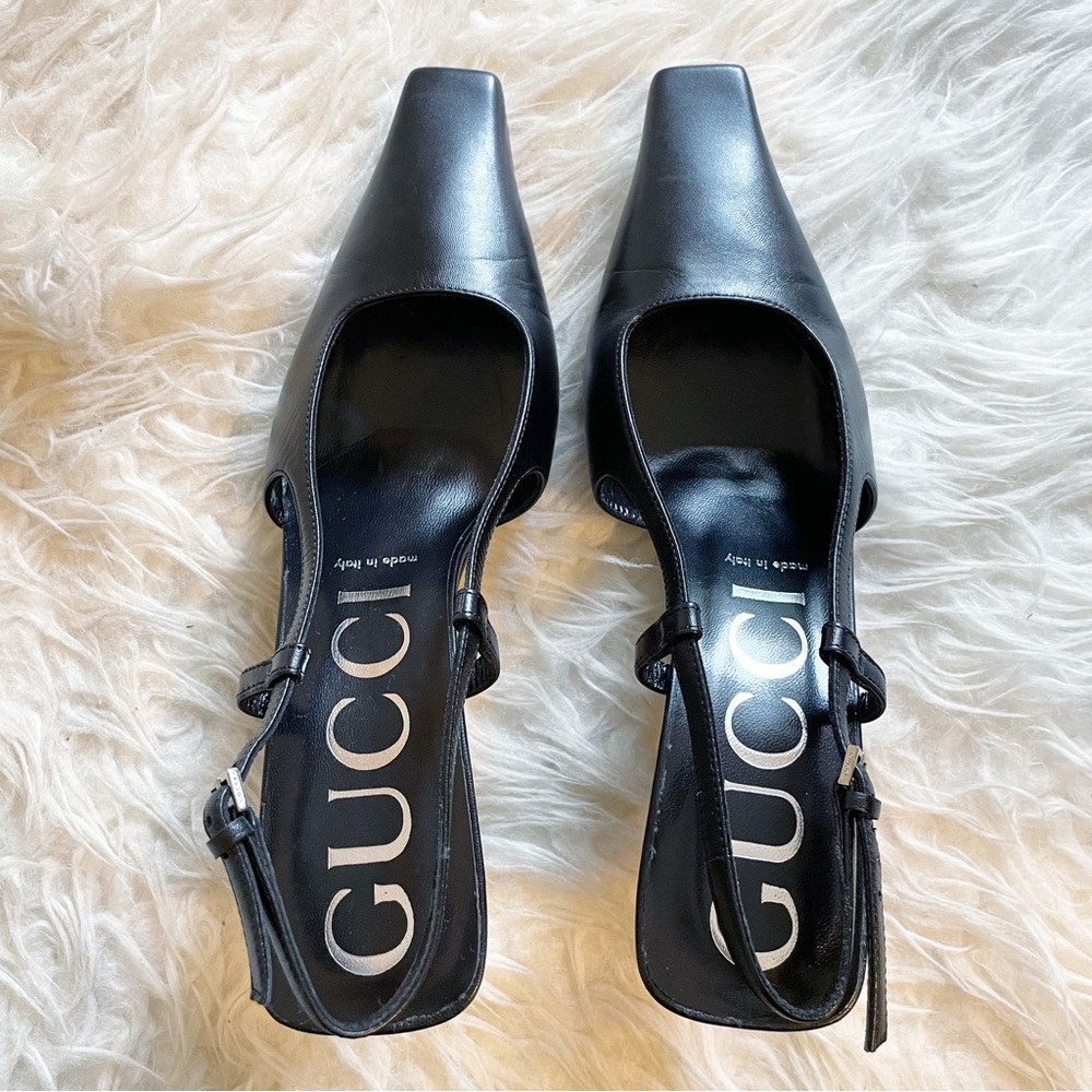 Gucci Black Leather Slingback Pump Square Toe size 38.5 - Picture 6 of 11